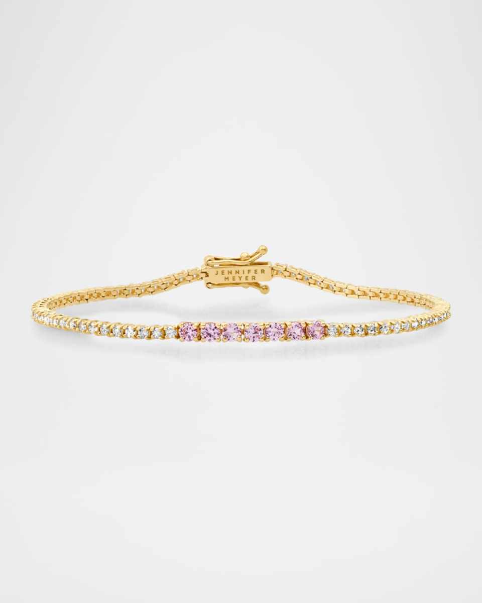 18K Yellow Gold Small 4 Prong and Accent Tennis Bracelet with Diamonds and Pink Sapphires